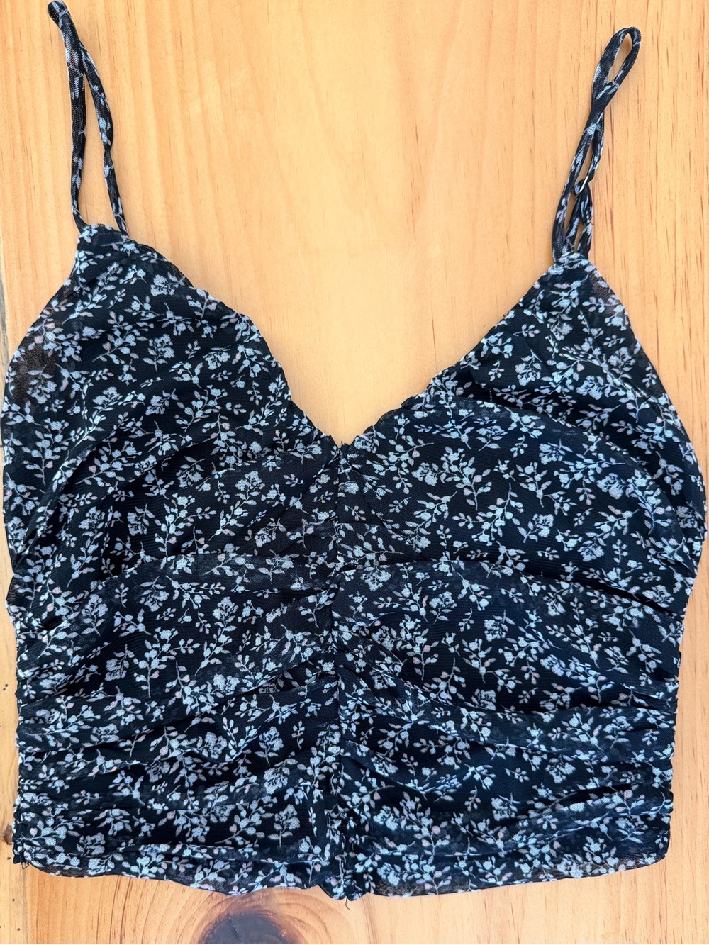 Active USA Black Floral Ruched Crop Top